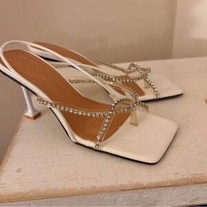 Elegant White Slingback Heels with Rhinestone Detailing